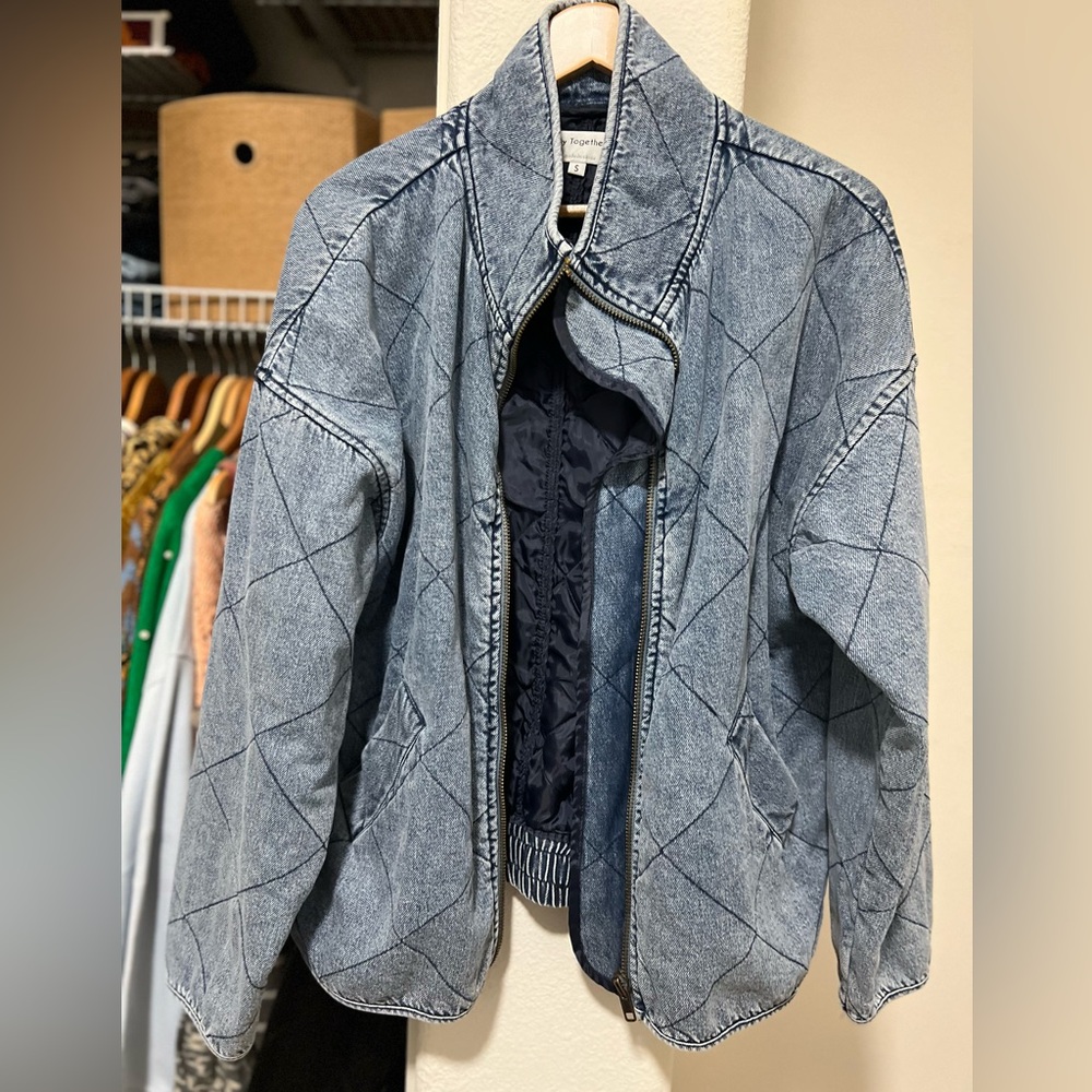 BY TOGETHER 100% Cotton Oversized Zip Up Jean Jacket - Picture 6 of 8